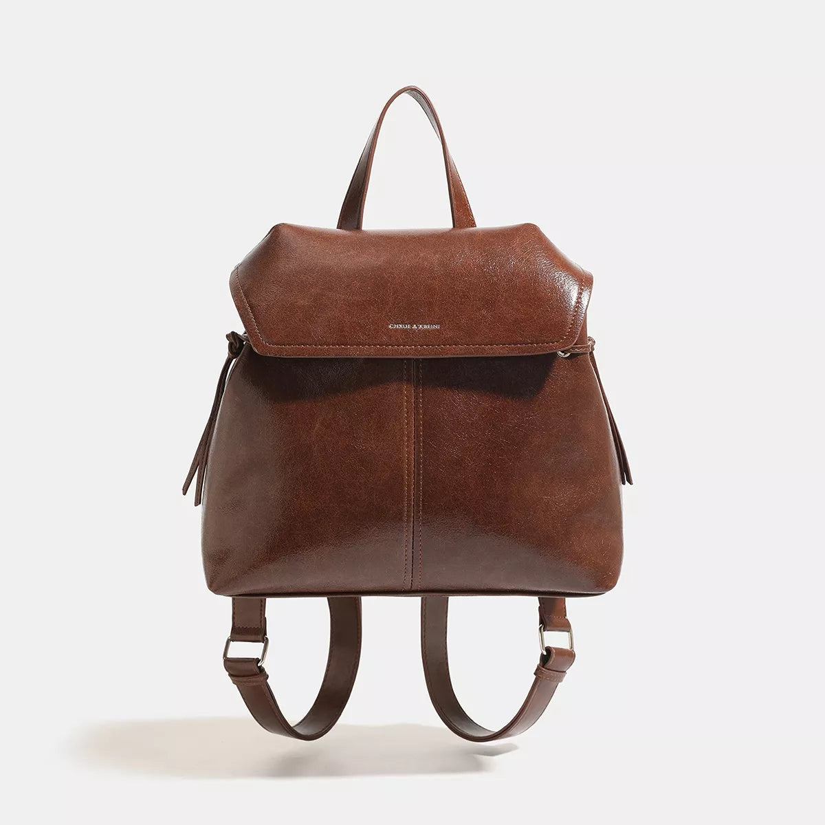 Vintage PU Leather Flap-Over Backpack Bag with Top Handle in Brown
