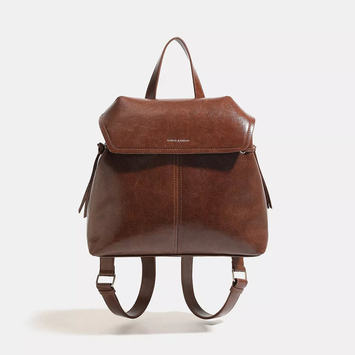 Vintage PU Leather Flap-Over Backpack Bag with Top Handle in Brown