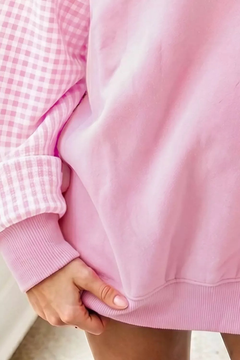 Plaid Sleeve Colorblock Loose Tunic Sweatshirt, view 3