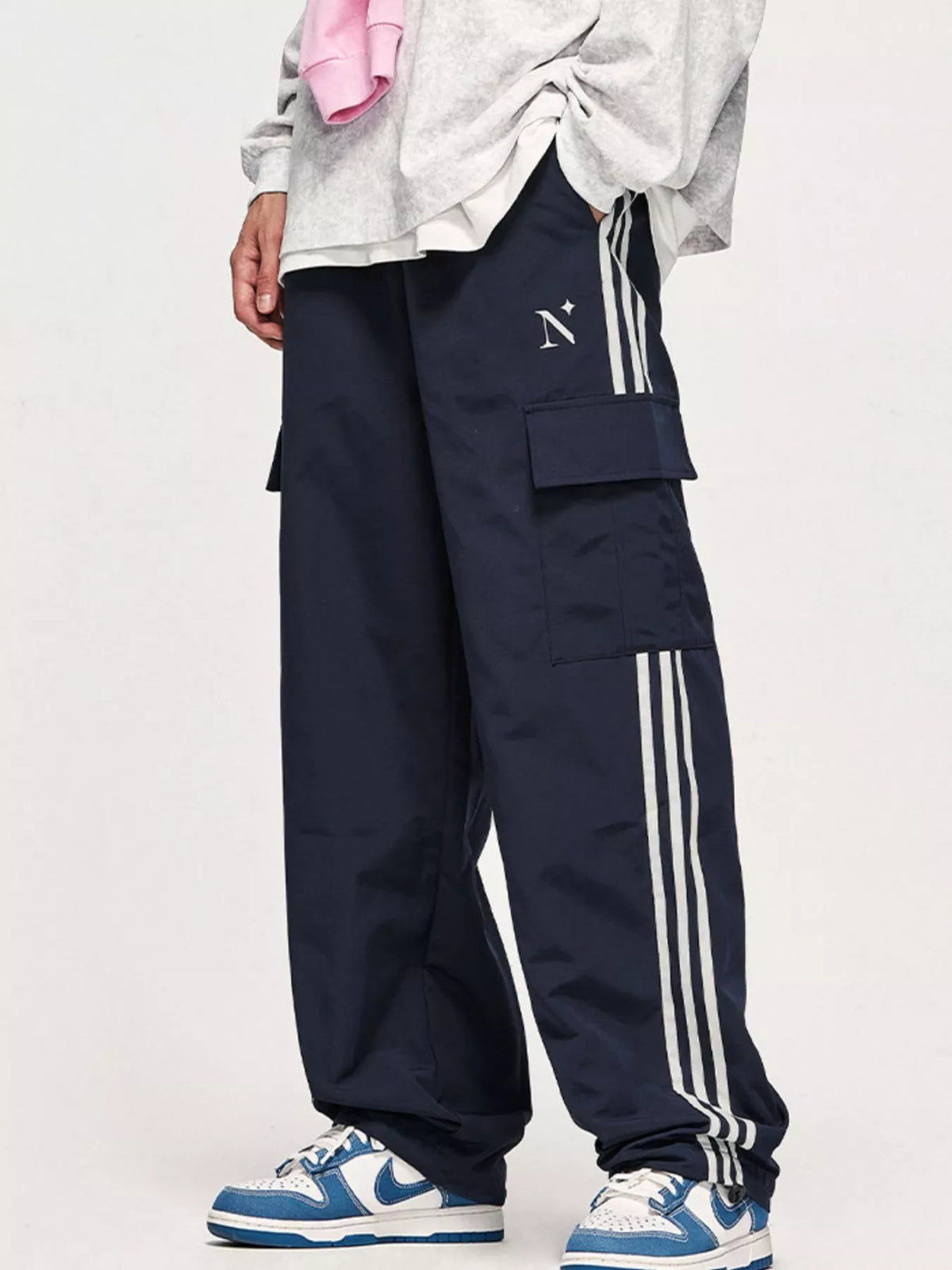Men's Side Striped Wide Leg Cargo Pants, view 8