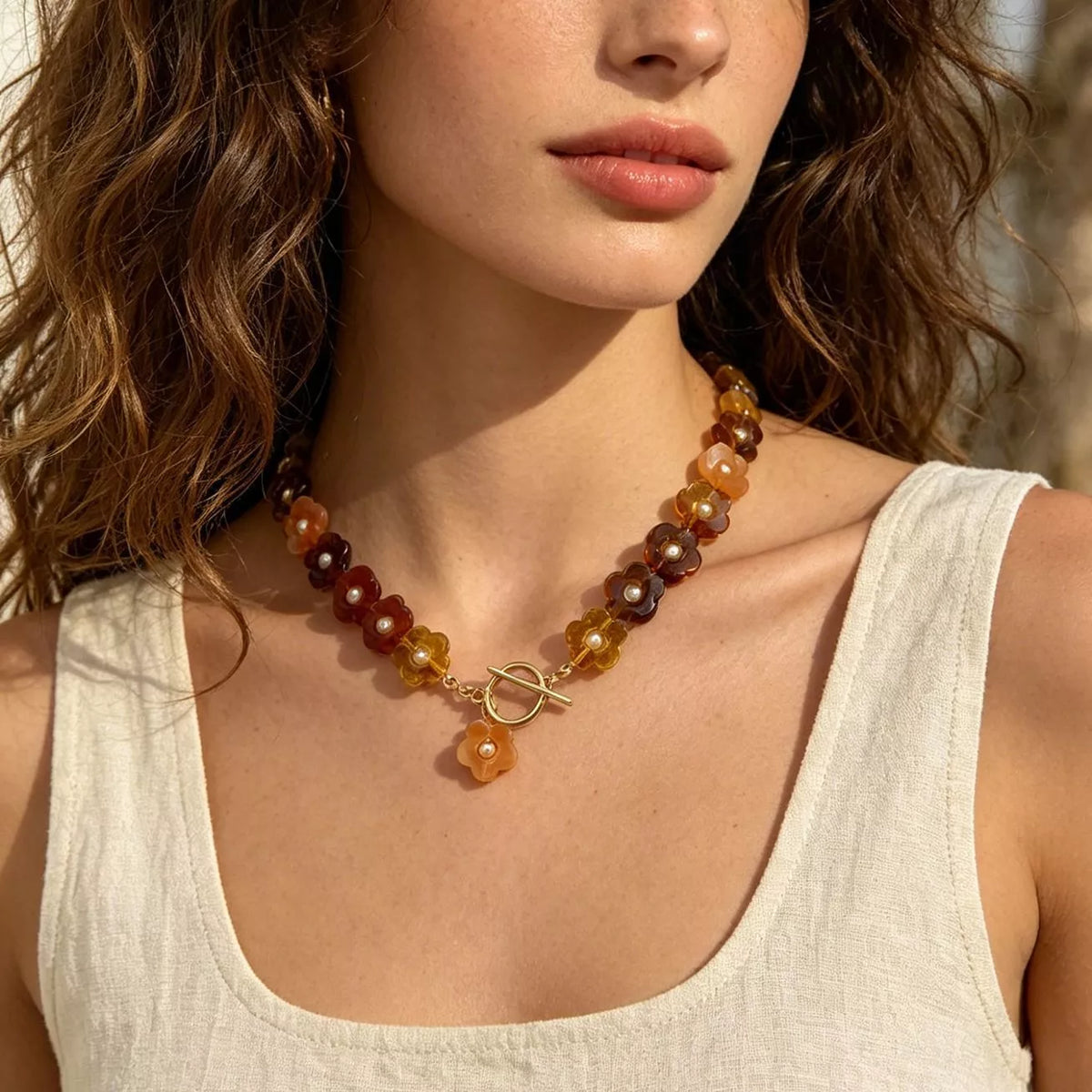 Retro Resin Flower Charm Necklace - Lilixa.store