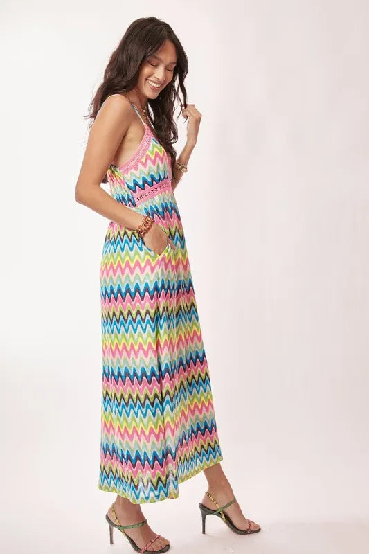 Davi & Dani Multi Color Crochet Lace Midi Dress - Lilixa.store