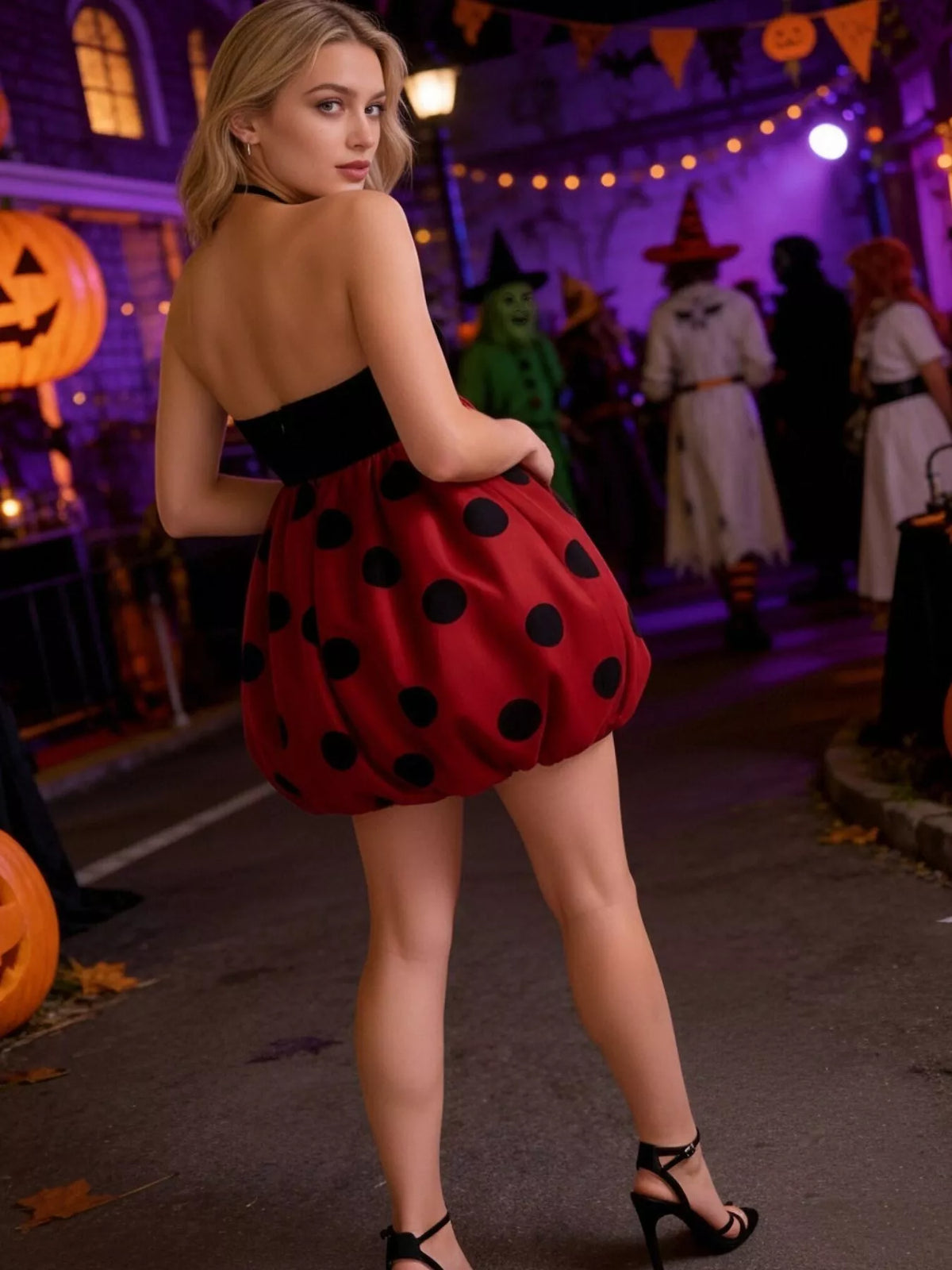 Halloween Ladybug Halter Neck Bubble Dress - Lilixa.store