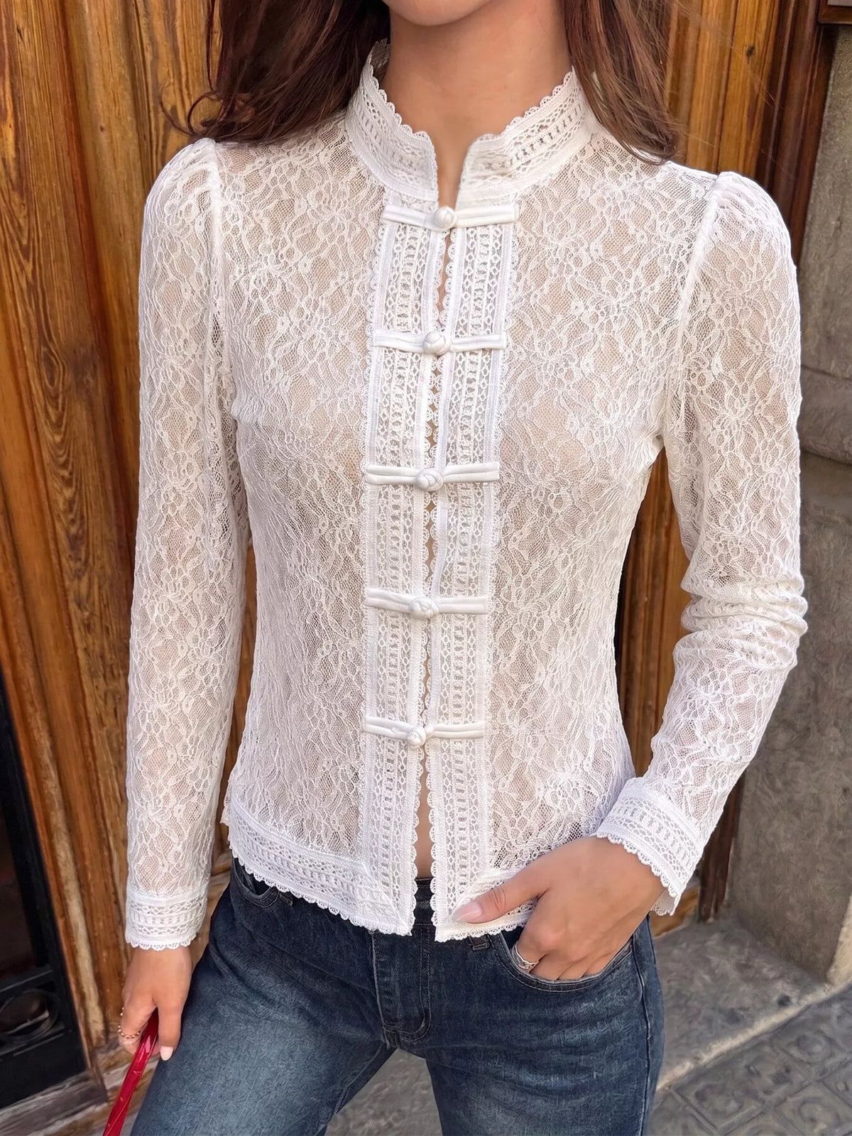 Lace Chinese Style Button Shirt - Lilixa.store