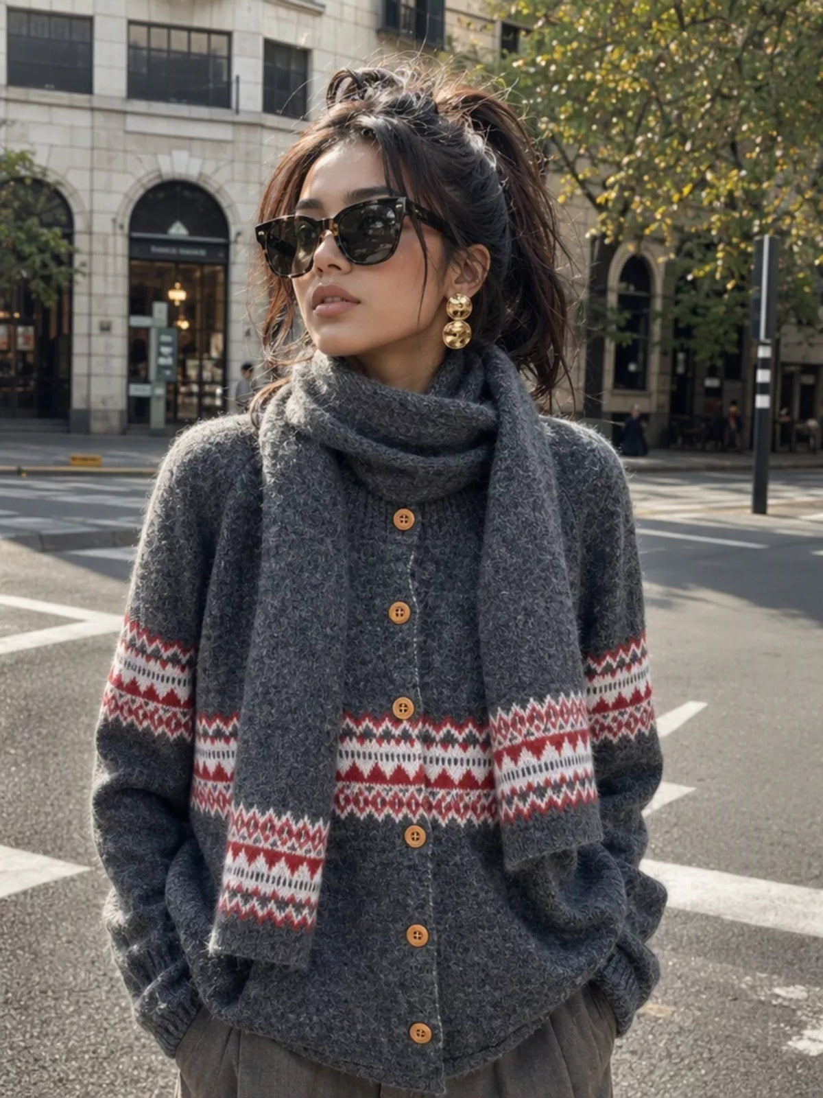 Geometric Button Down Knit Cardigan, view 15