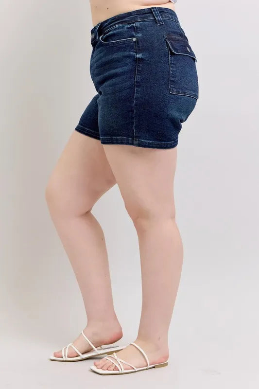 Judy Blue Full Size High Waist Back Flap Pocket Denim Shorts Plus Size - Lilixa.store