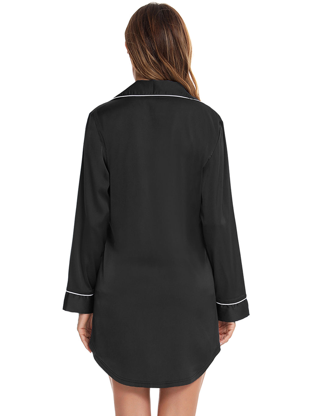 Button Up Lapel Collar Night Dress with Pocket - Lilixa.store