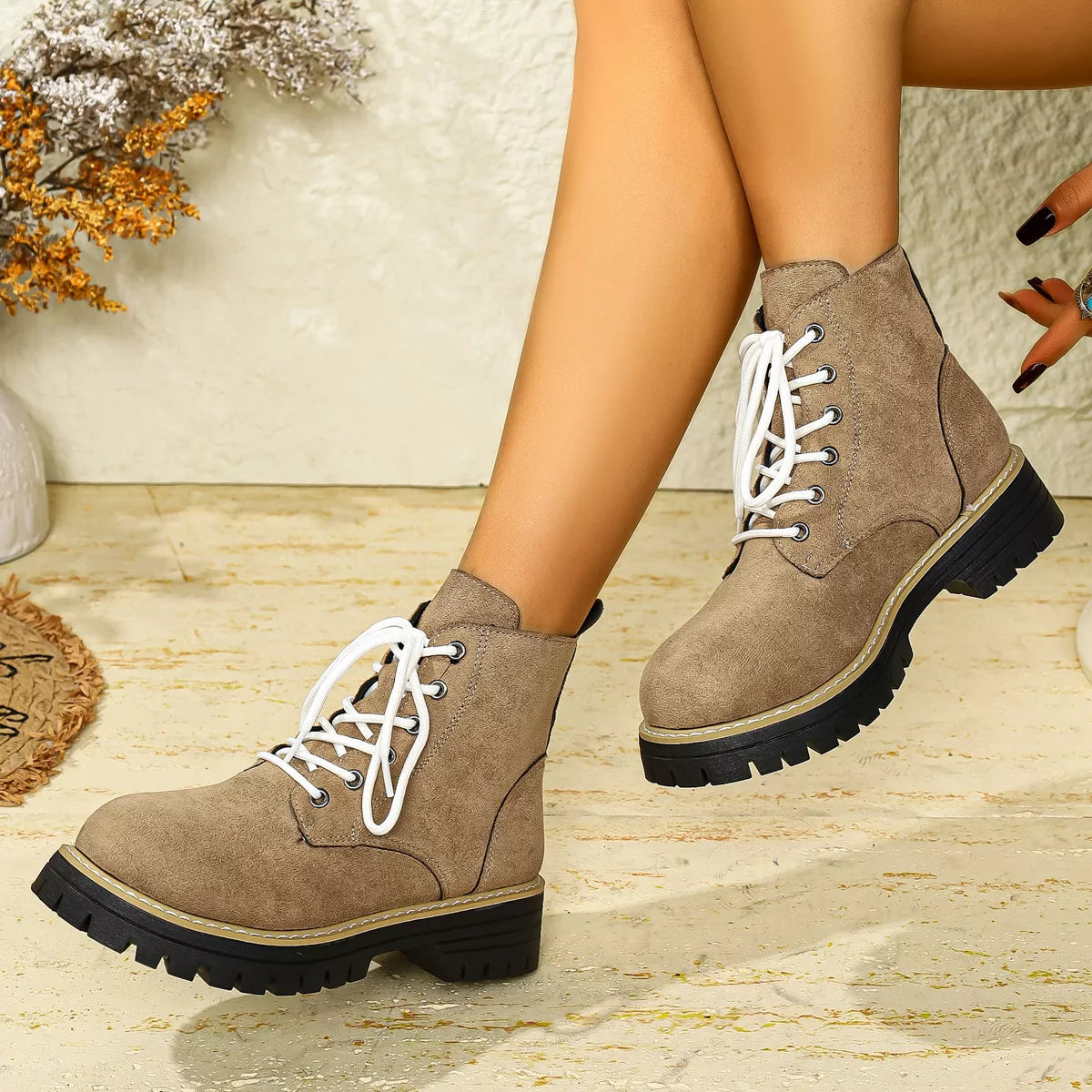 Round Toe Lace Up Boots, view 28