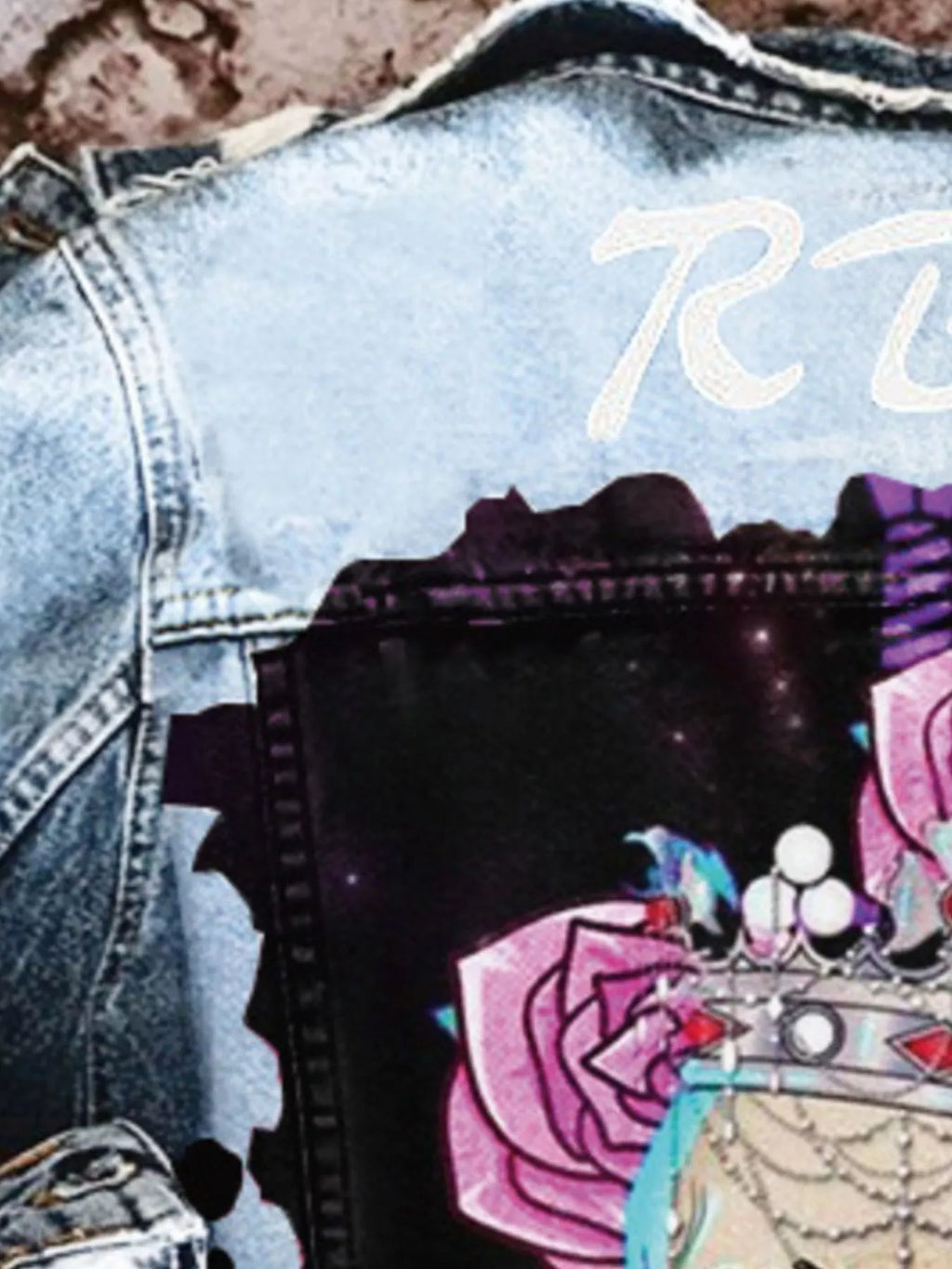 Full Size Skull and Rose Graphic Denim Jacket Plus Size - Lilixa.store