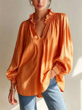 Ruffle Trim Long Sleeves Blouse - Lilixa.store