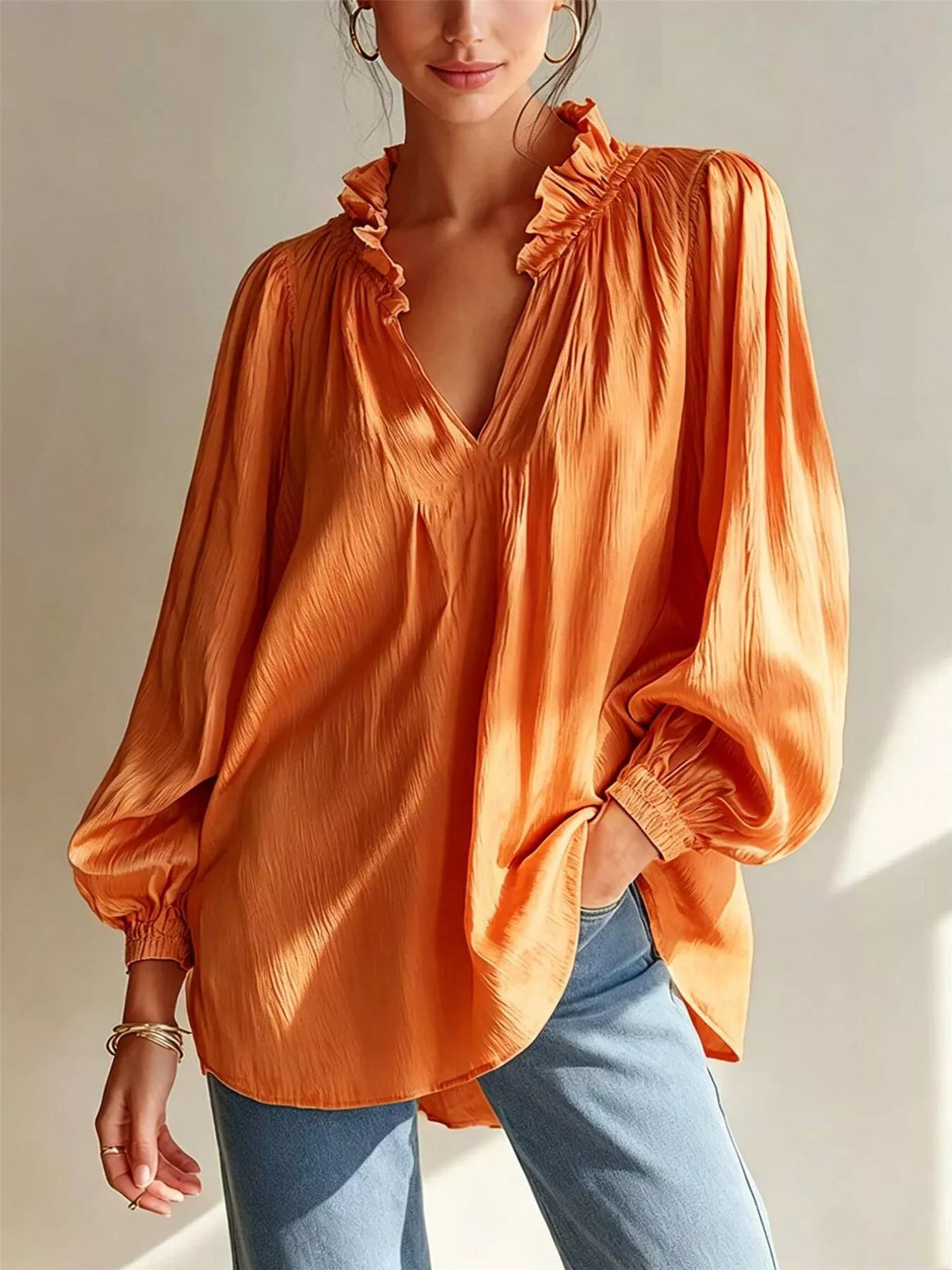 Ruffle Trim Long Sleeves Blouse - Lilixa.store
