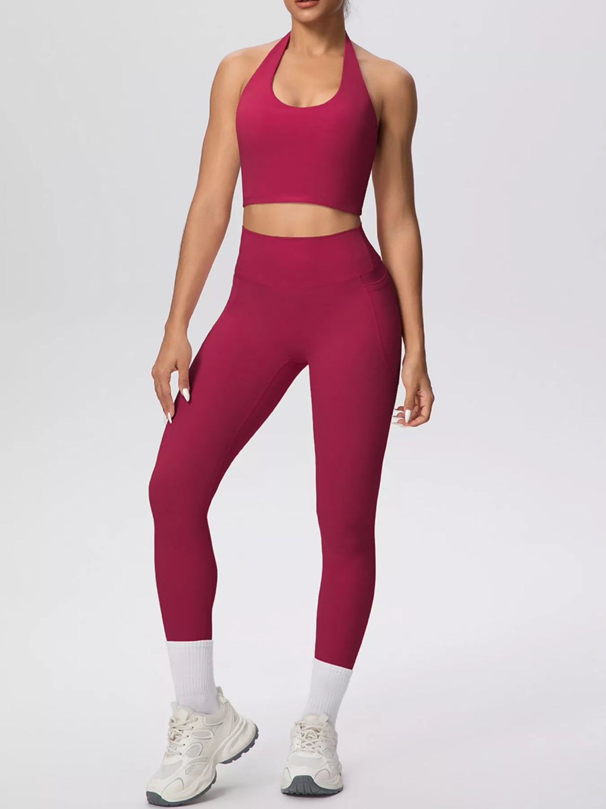 Halter Neck Crop Top and High-Waisted Leggings Active Set, view 23