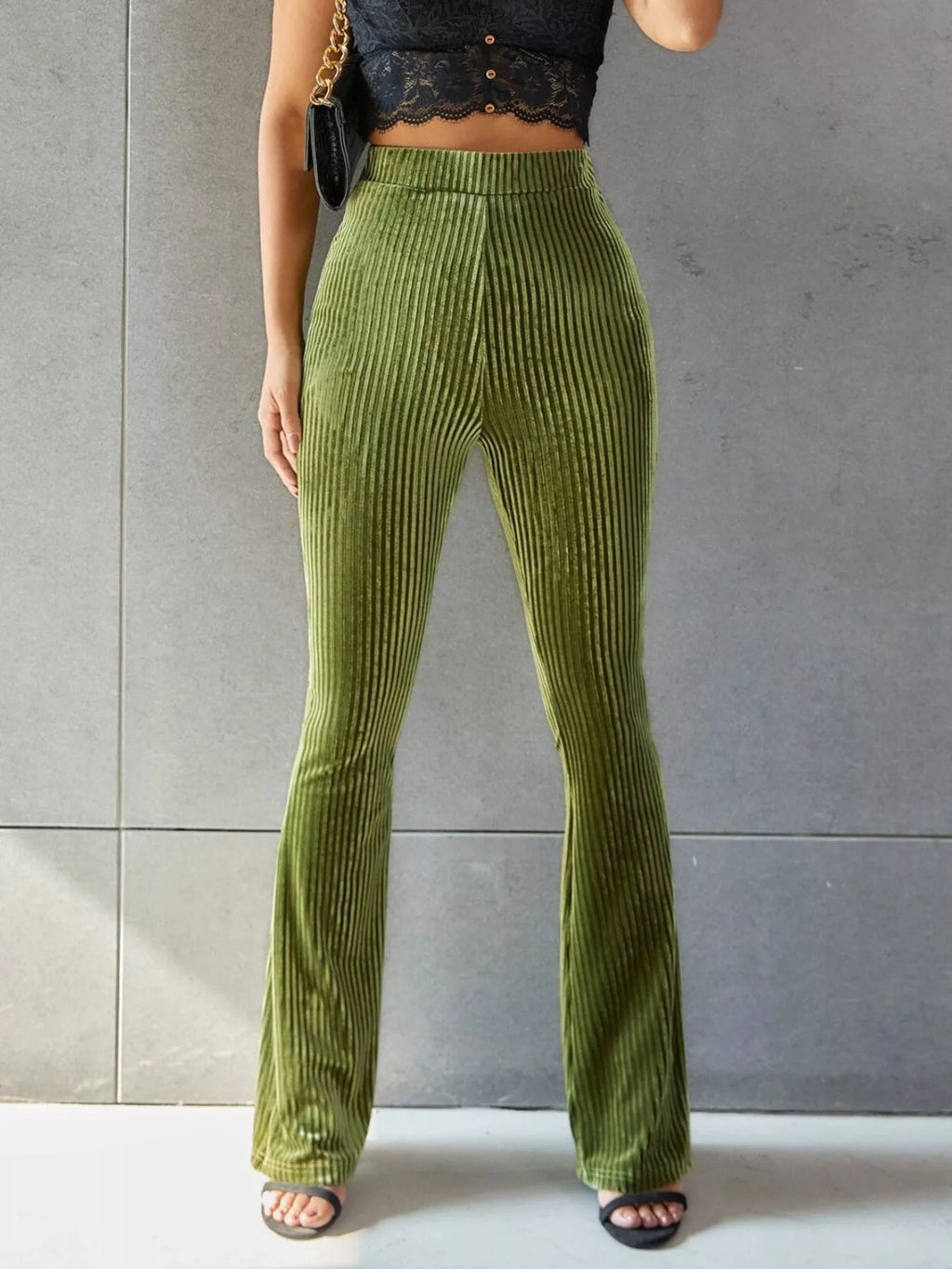 High-Waisted Ribbed Velvet Flare Pants - Lilixa.store
