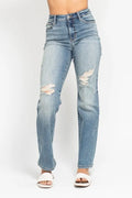 Judy Blue Full Size High Waist Distressed Dad Jean Plus Size - Lilixa.store