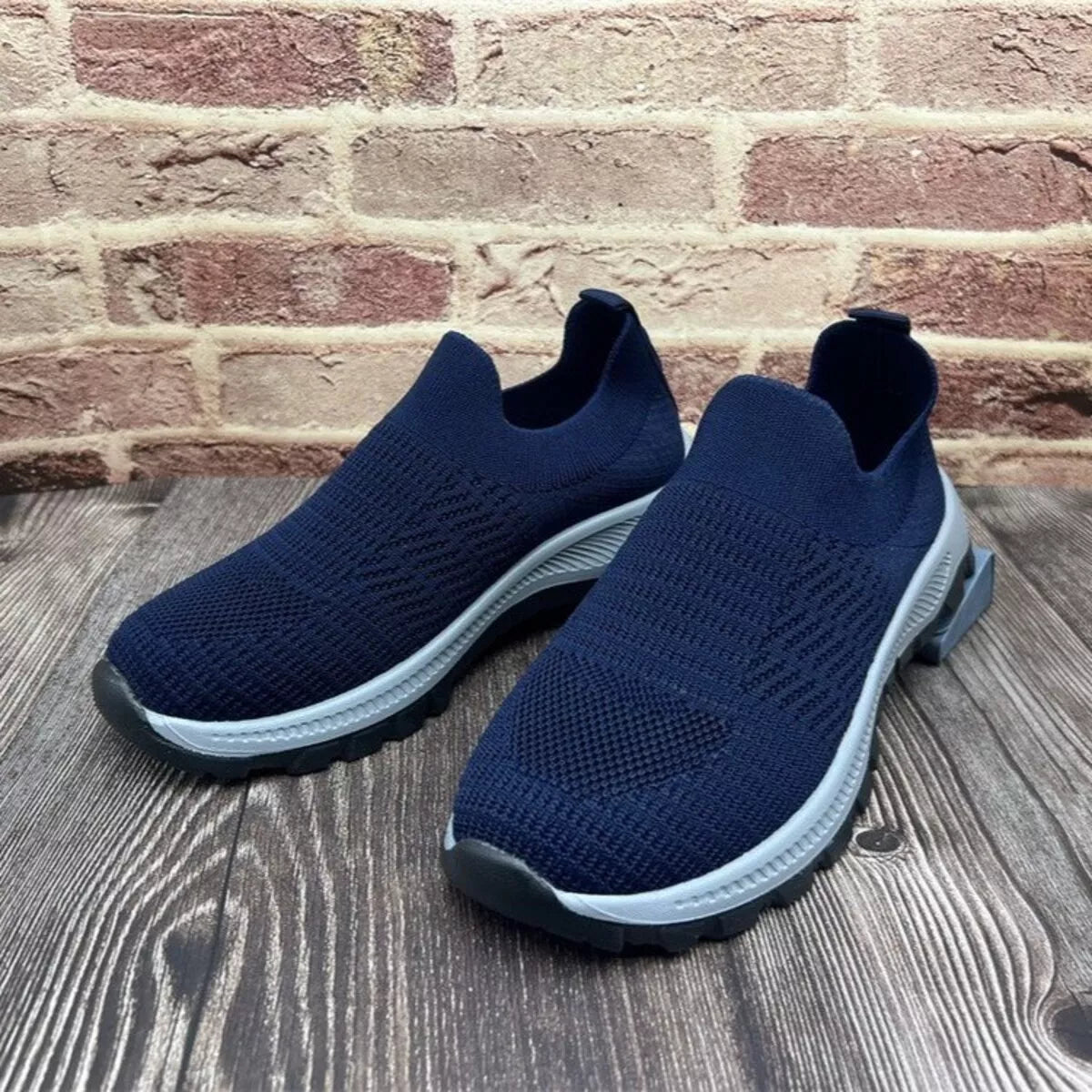 Round Toe Mesh Slip-Ons in Blue