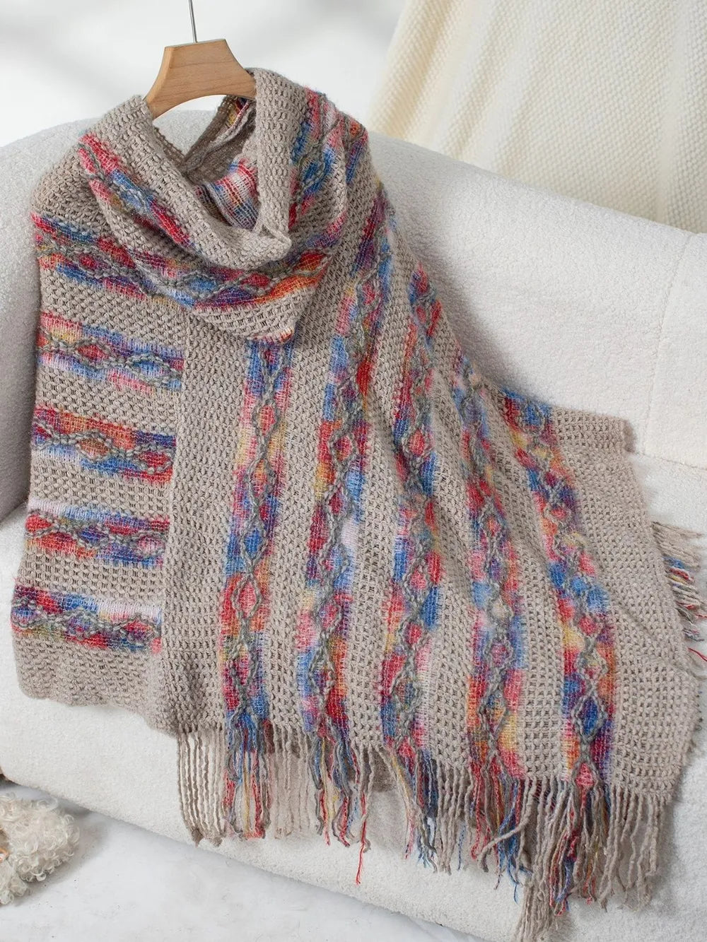 Fringe Contrast Hooded Poncho, view 10