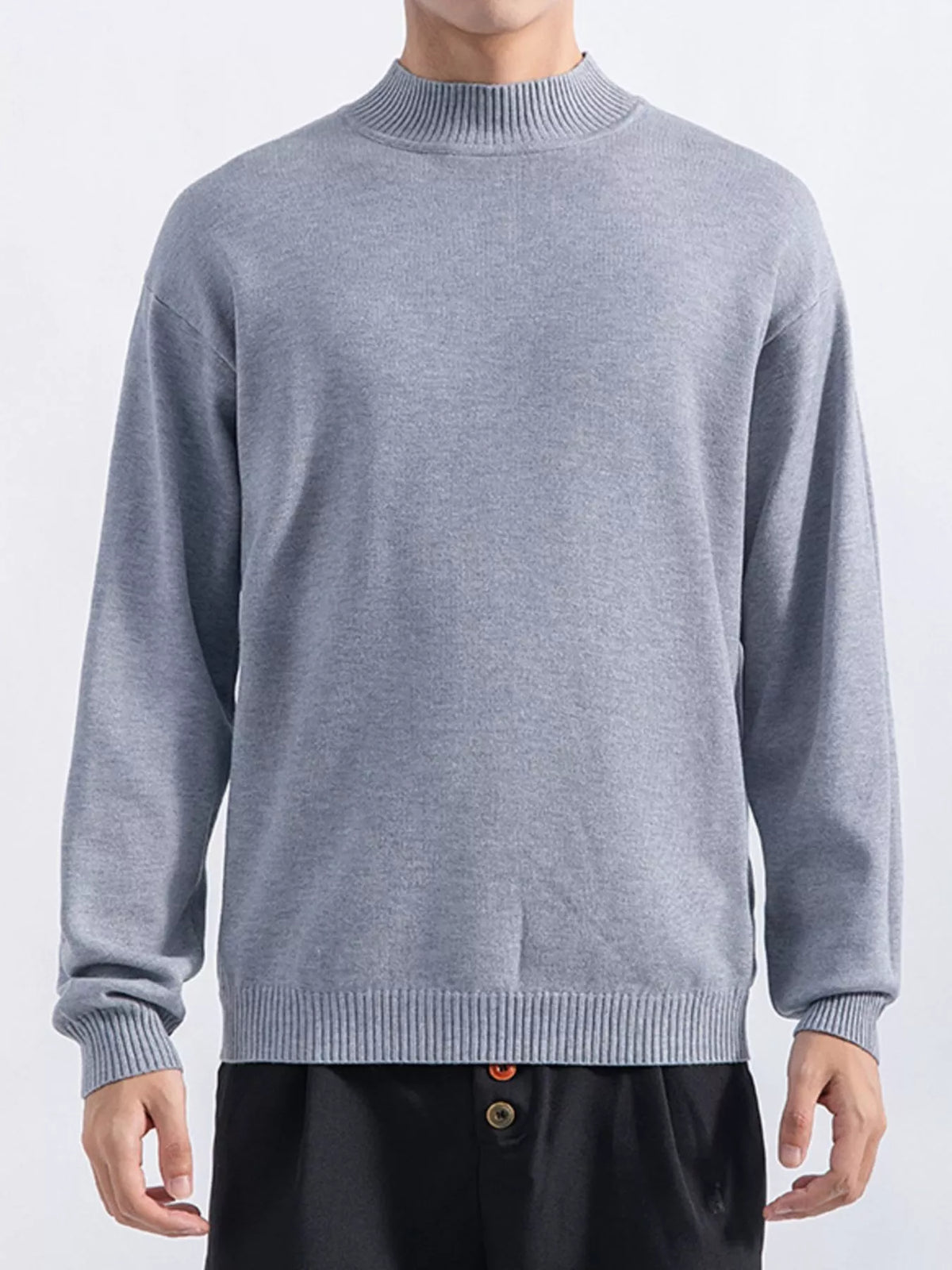 Men's Plus Size Minimalist Mock Neck Sweater in Gray