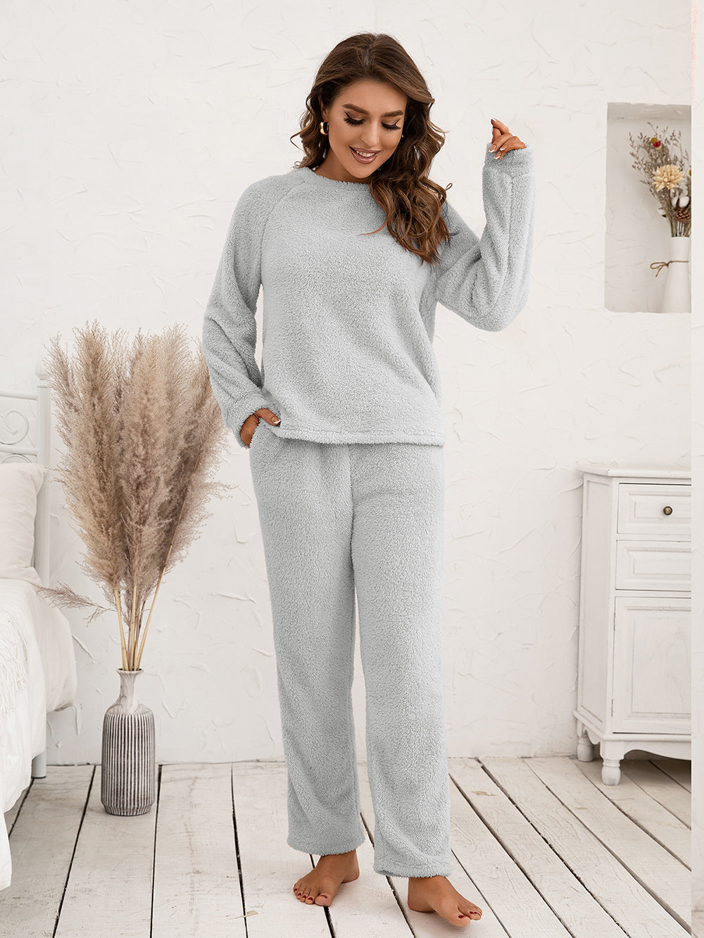 Ivy Lane Teddy Long Sleeve Top and Pants Lounge Set - Lilixa.store