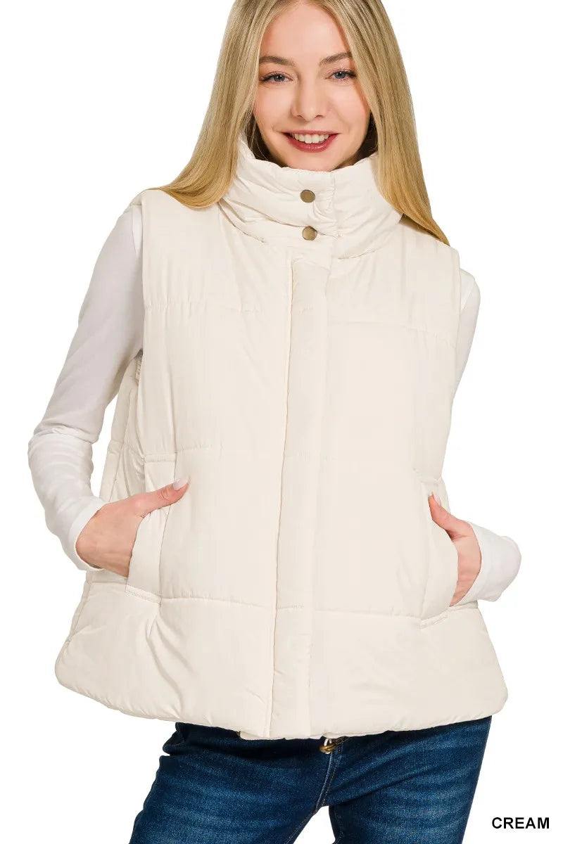 Zenana High Neck Zip-Up Vest Coat - Lilixa.store