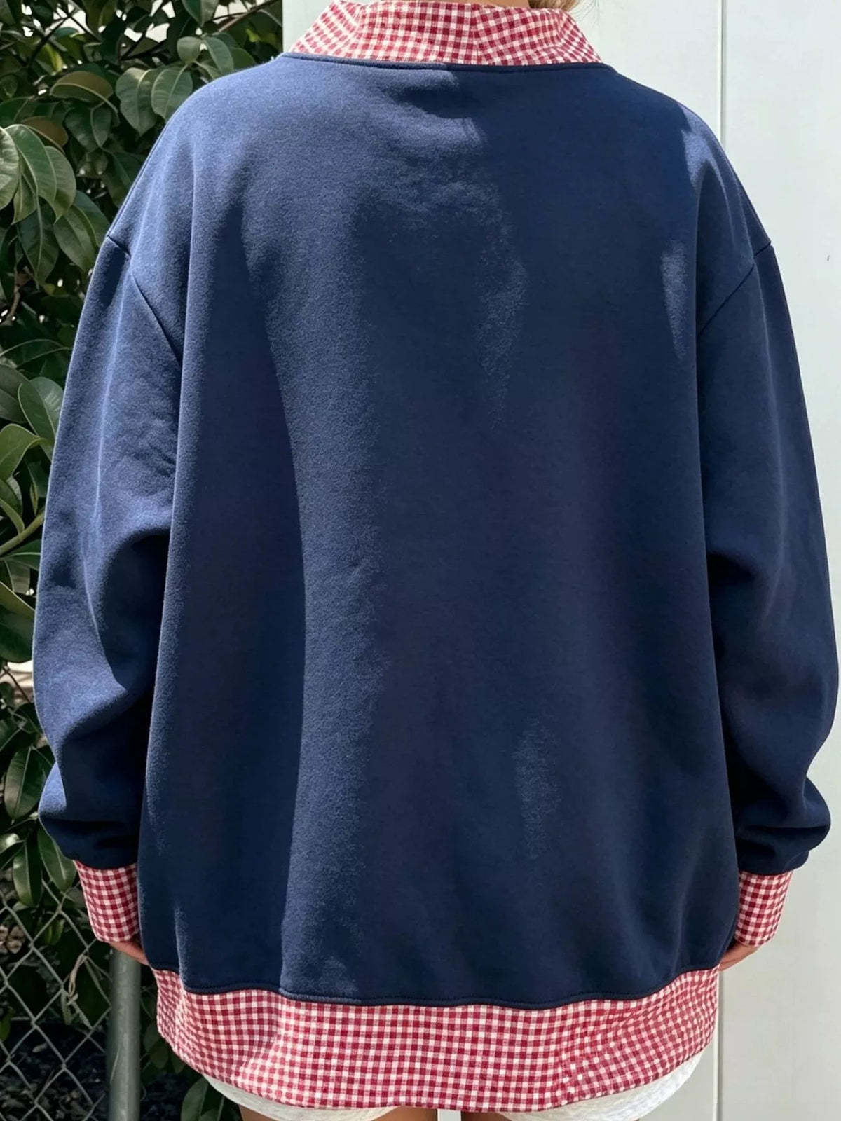 Polka Dot Contrast Trim Dropped Shoulder Sweatshirt - Lilixa.store