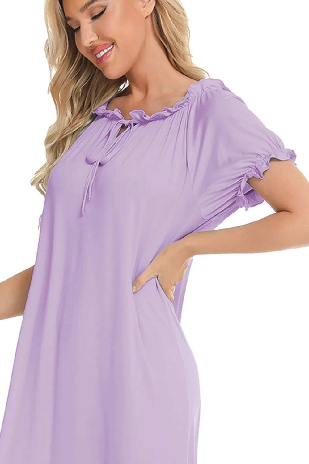 Lace Detail Short Sleeve Lounge Dress, view 27