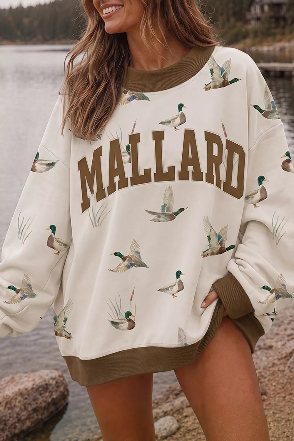 MALLARD Duck Print Sweatshirt with Contrast Trim - Lilixa.store
