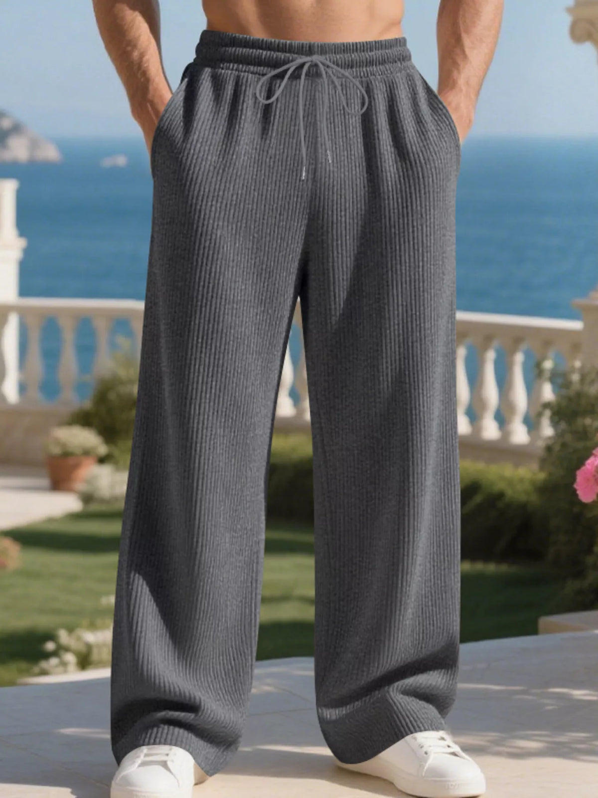 Men's Full Size Relaxed Fit Drawstring Pants Plus Size in Dark Gray