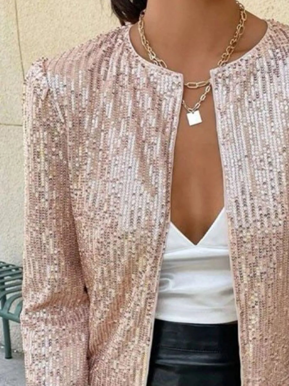 Full Size Sequin Long Sleeve Jacket Plus Size