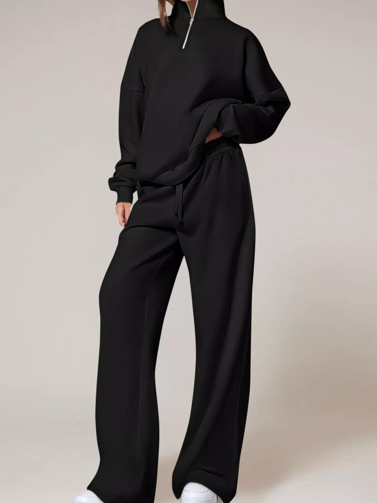 Half-Zip Sweatshirt and Wide-Leg Sweatpants Set, view 8