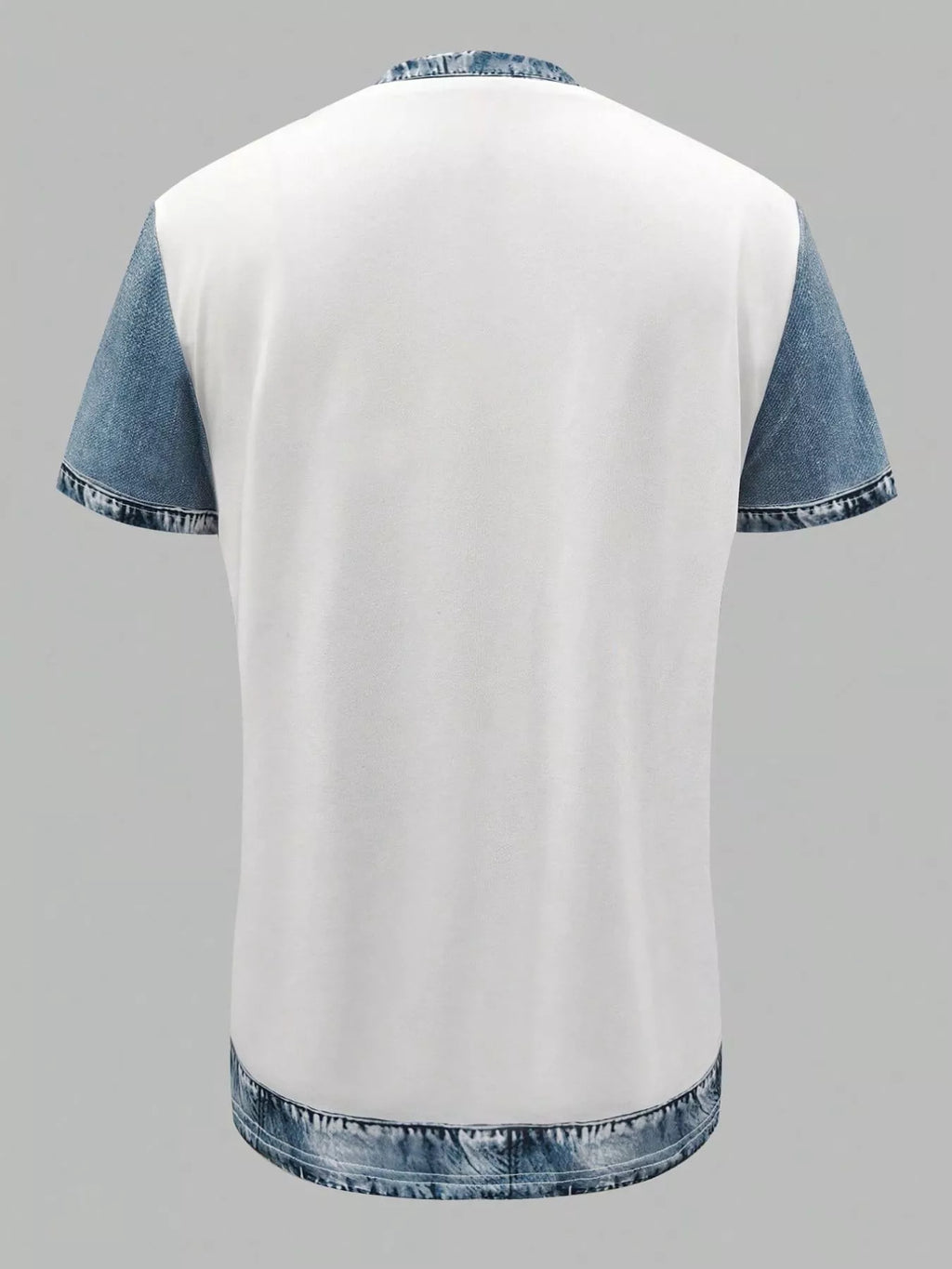 Denim Patchwork Short Sleeve Blouse - Lilixa.store