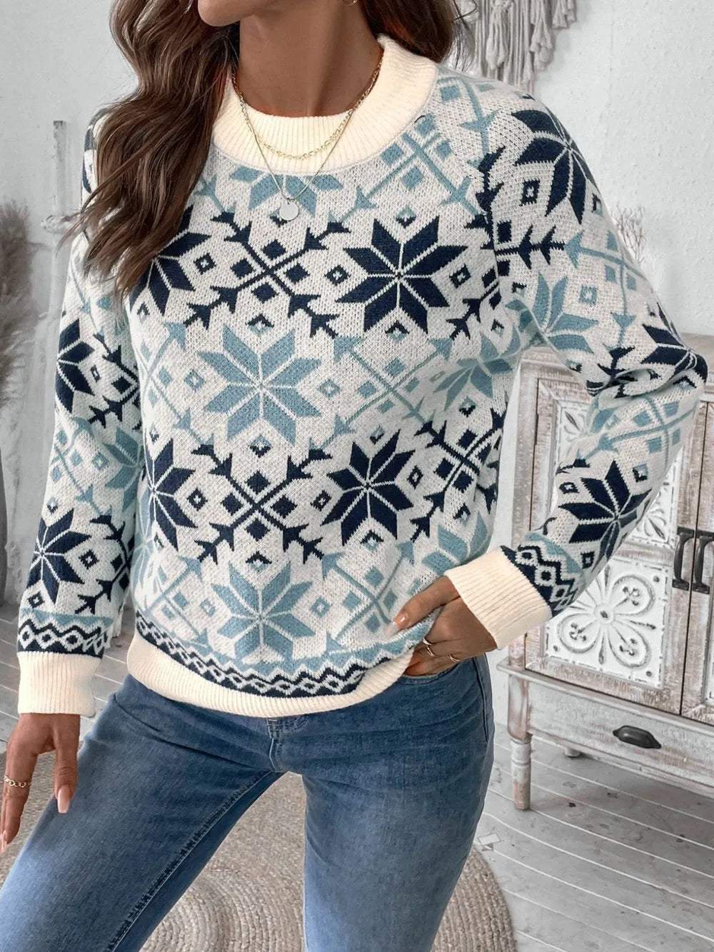Perfee Graphic Round Neck Long Sleeve Sweater - Lilixa.store