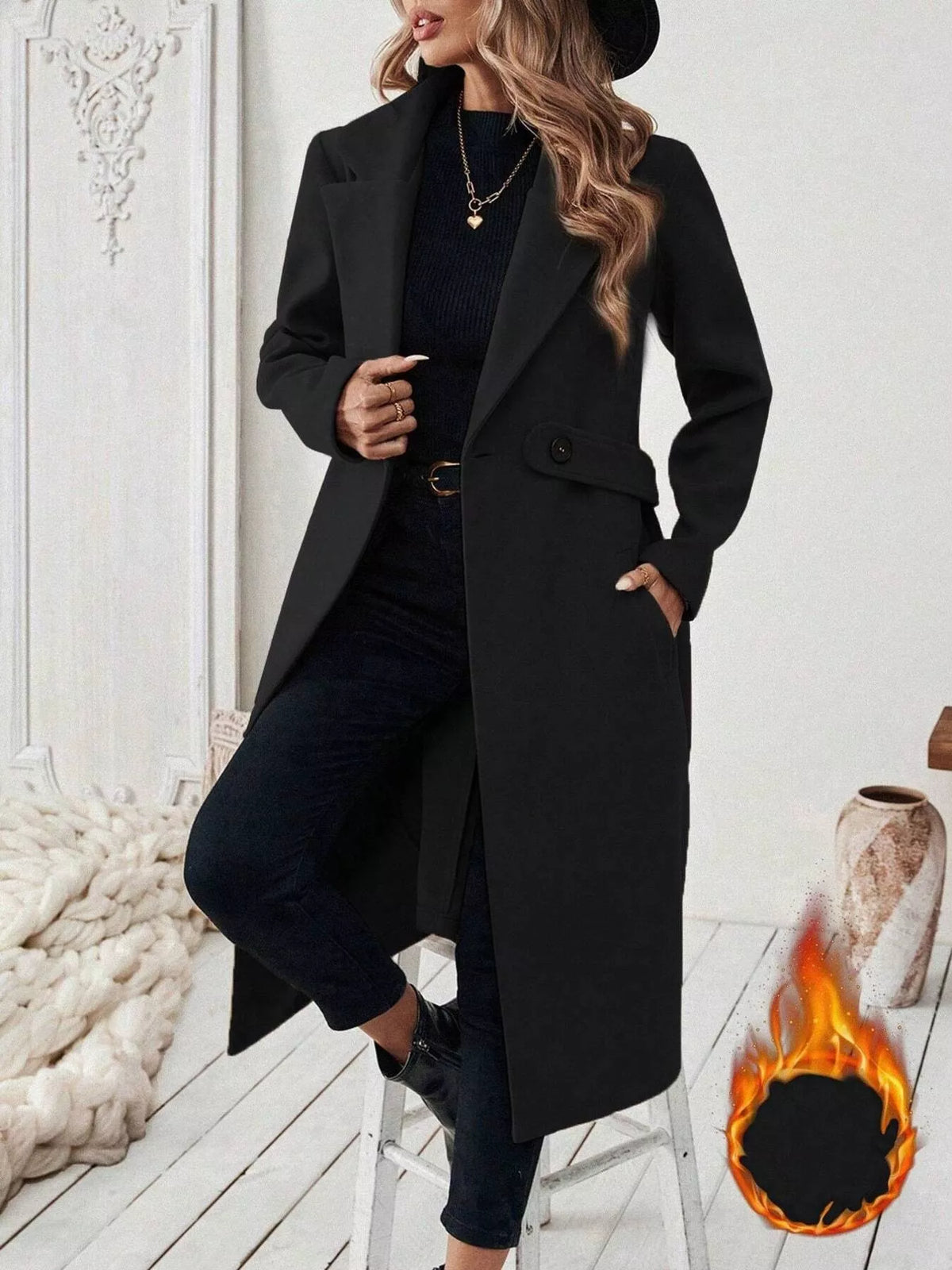 One Button Lapel Collar Overcoat - Lilixa.store