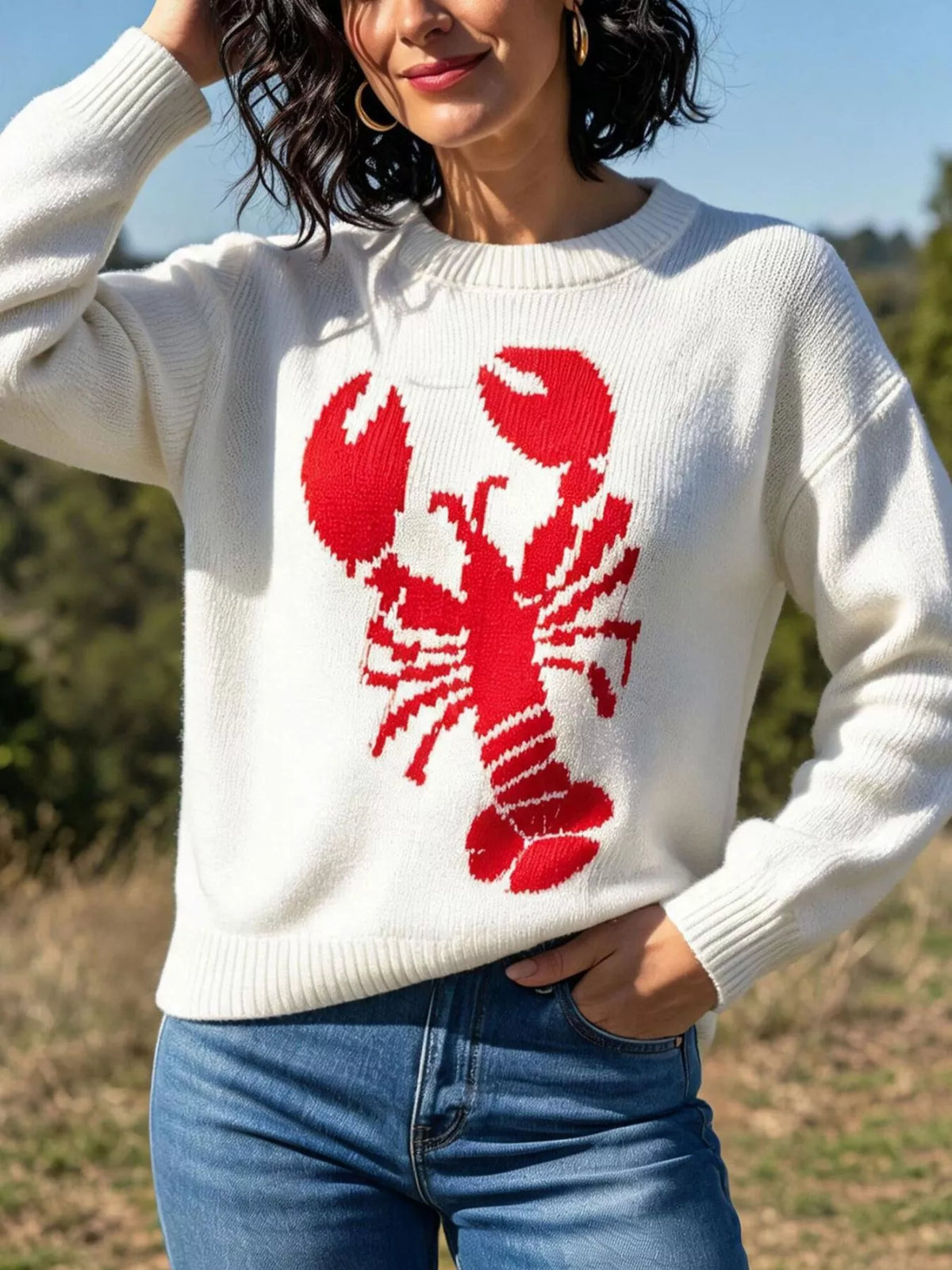 Lobster Graphic Crew Neck Sweater - Lilixa.store