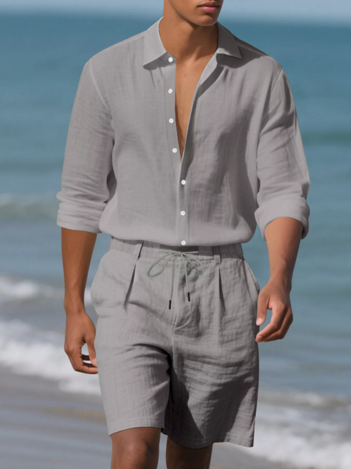Men's Full Size Casual Button-Down Shirt and Shorts Set Plus Size