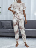 Shiny Tie-Dye Round Neck Short Sleeve Top and Pants Lounge Set - Lilixa.store