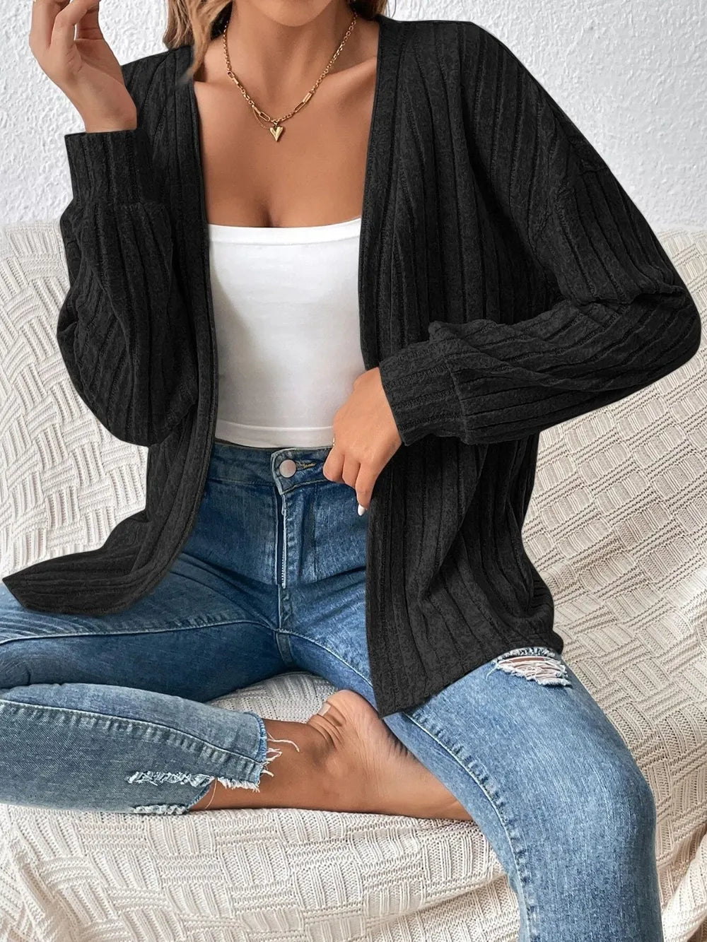 Open Front Long Sleeve Cardigan - Lilixa.store