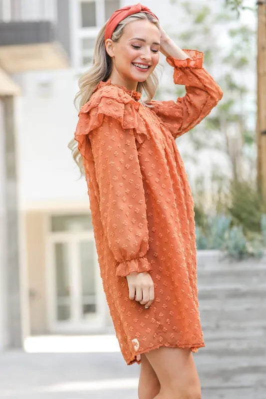 And The Why Lovely Ruffle Shoulder with Textured Woven Dress - Lilixa.store