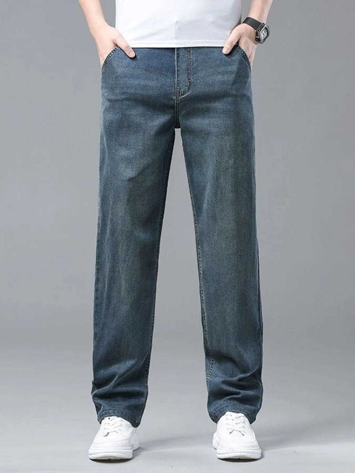 Men's Washed Straight Fit Comfort Pants in French Blue