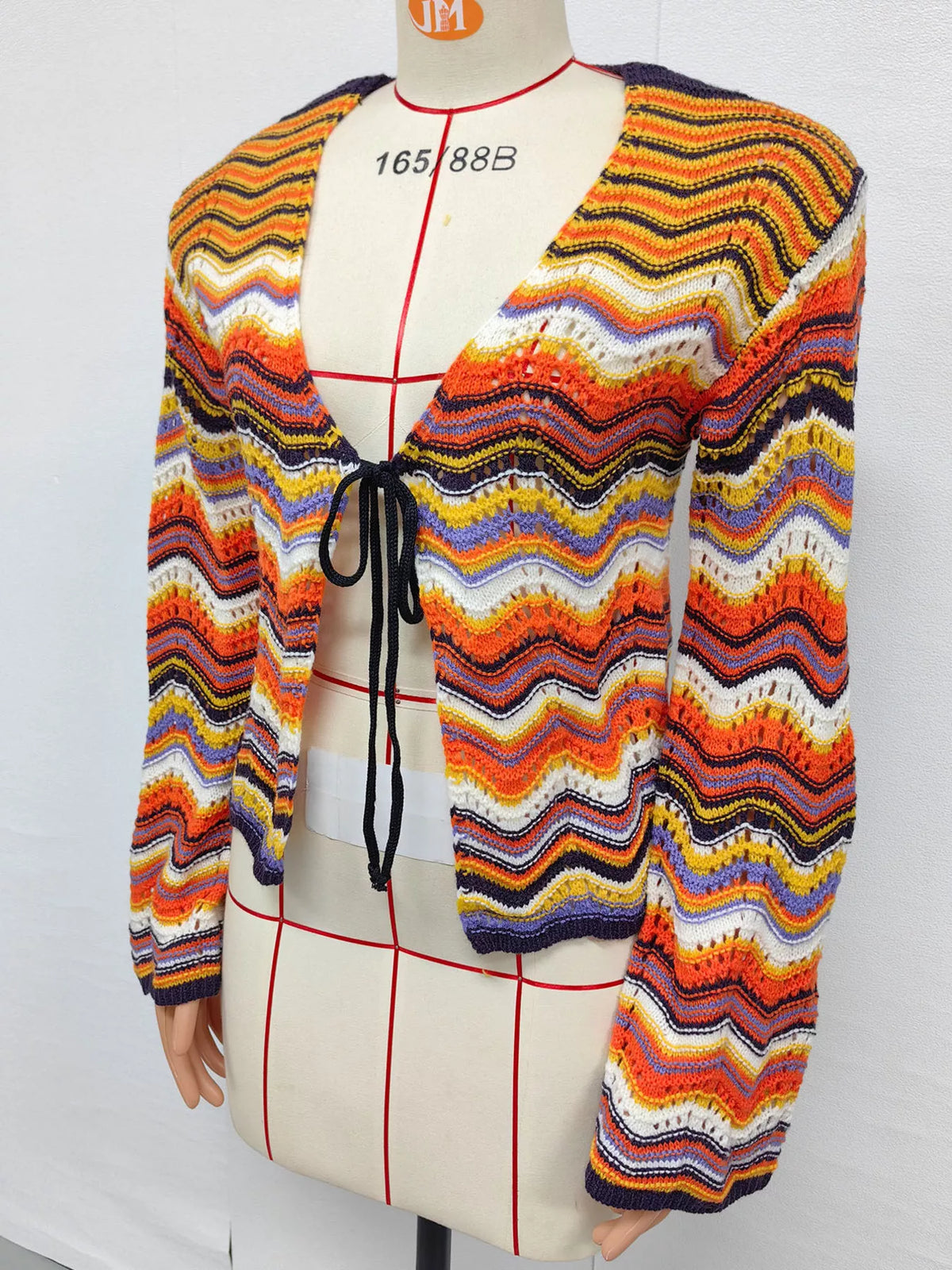Vibrant Chevron Striped Tie-Front Knit Cardigan, view 7