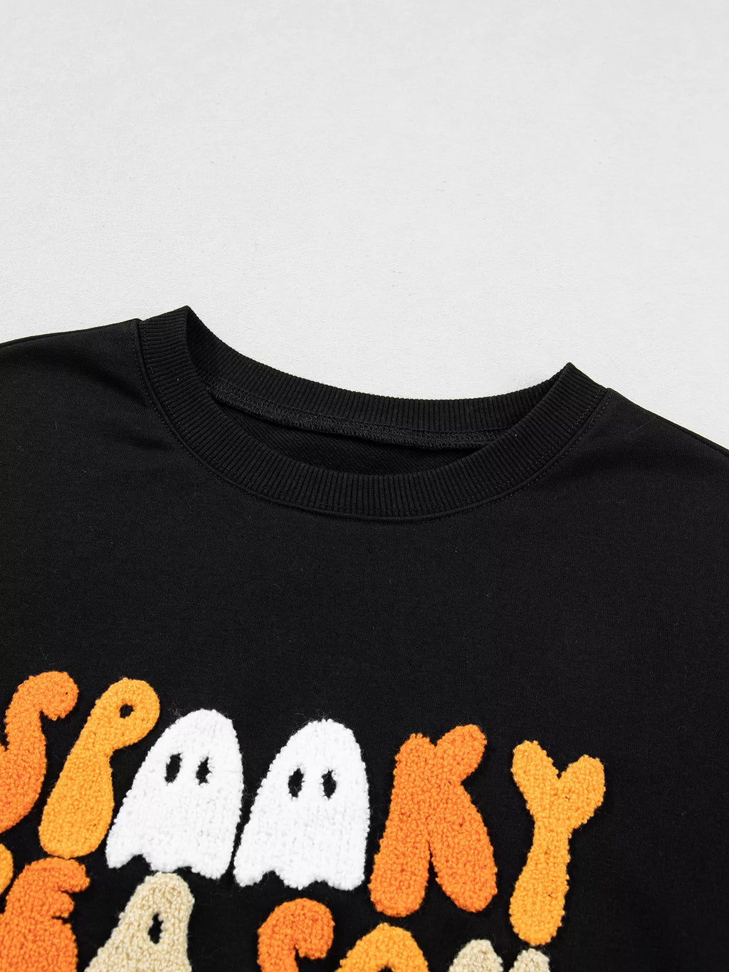 Embroidered Spooky Season Long Sleeve Round Neck Sweatshirt - Lilixa.store