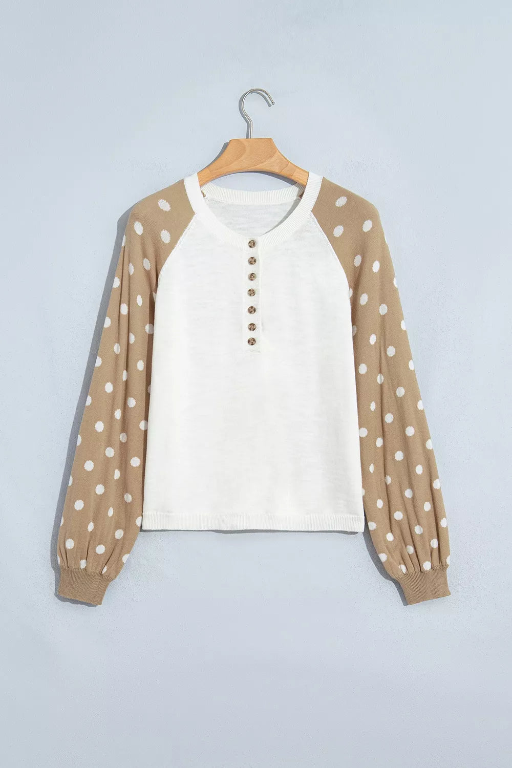 Polka Dot Contrast Long Sleeve Button V Neck Sweater