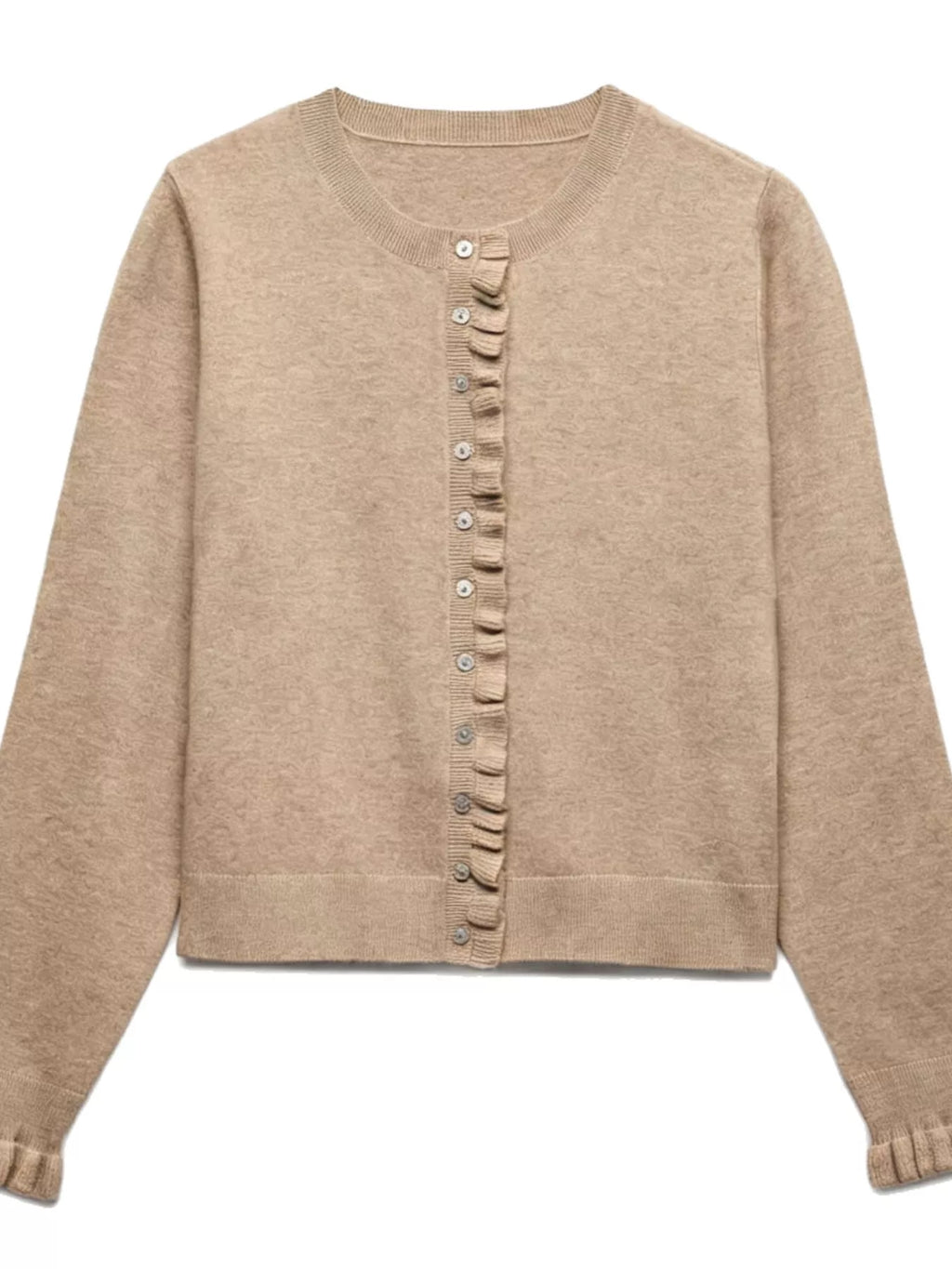 Ruffle-Trimmed Button-Down Knit Cardigan - Lilixa.store