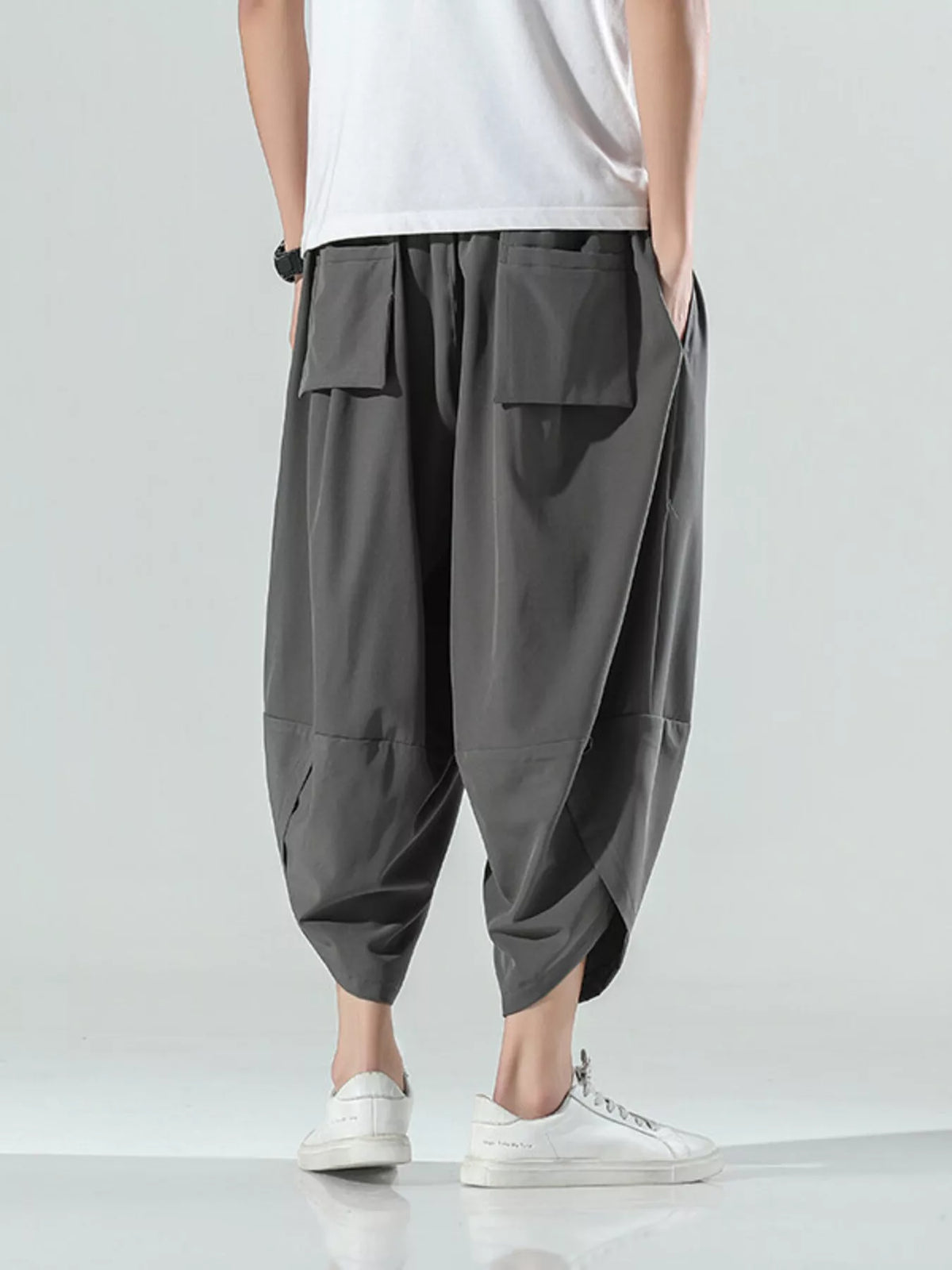 Men's Plus Size Loose-Fit Wide-Leg Cropped Casual Pants, view 3