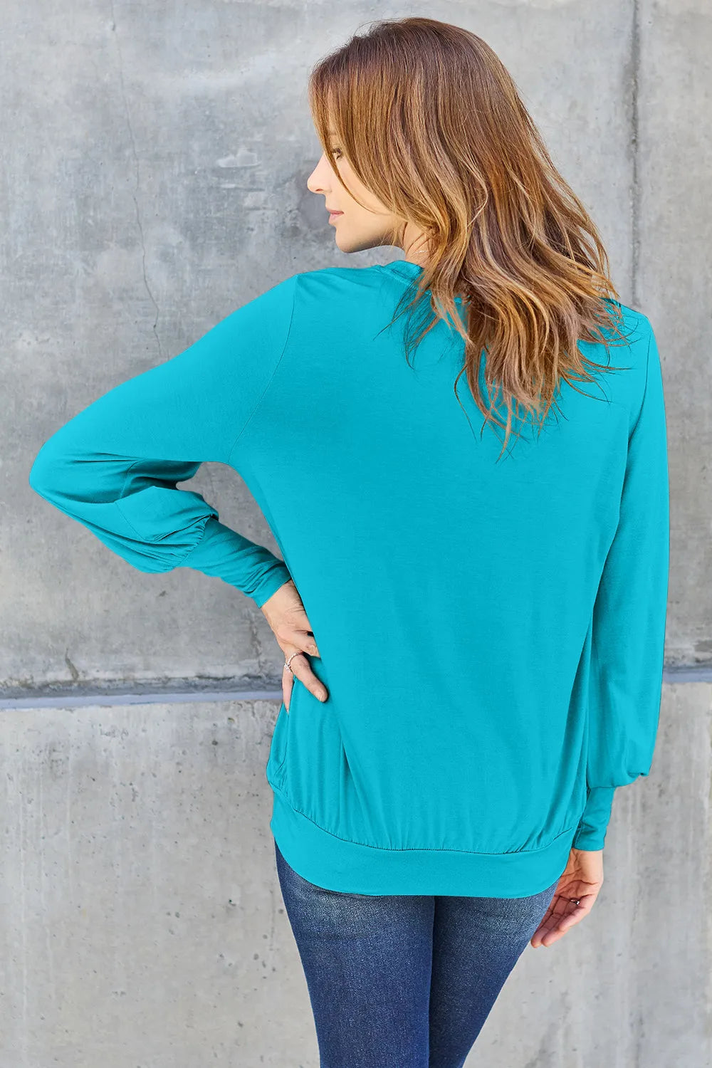 Basic Bae Full Size V-Neck Lantern Sleeve Top - Lilixa.store