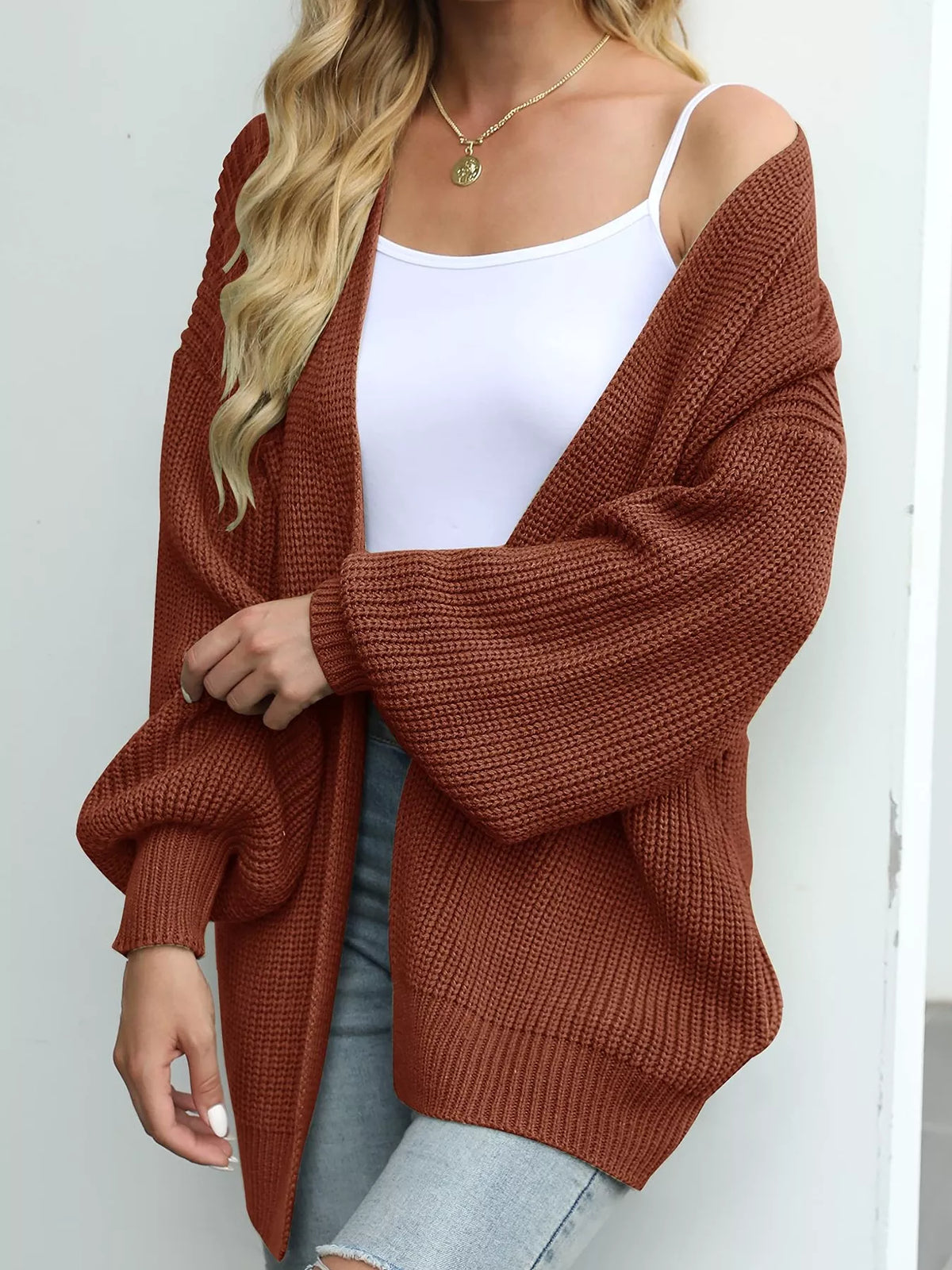 Open-Front Chunky Knit Cardigan - Lilixa.store