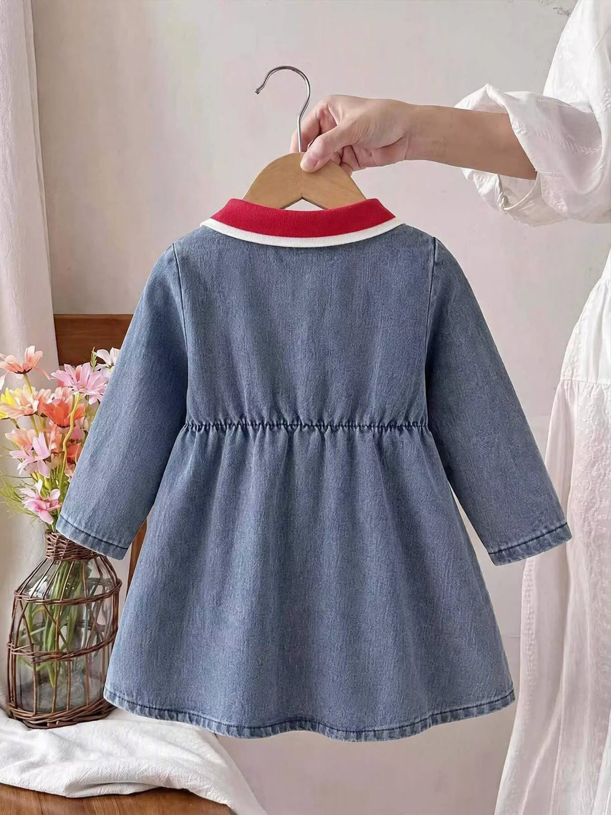 Children's Cherry Embroidered Polo Dress in Sea Blue, view 5