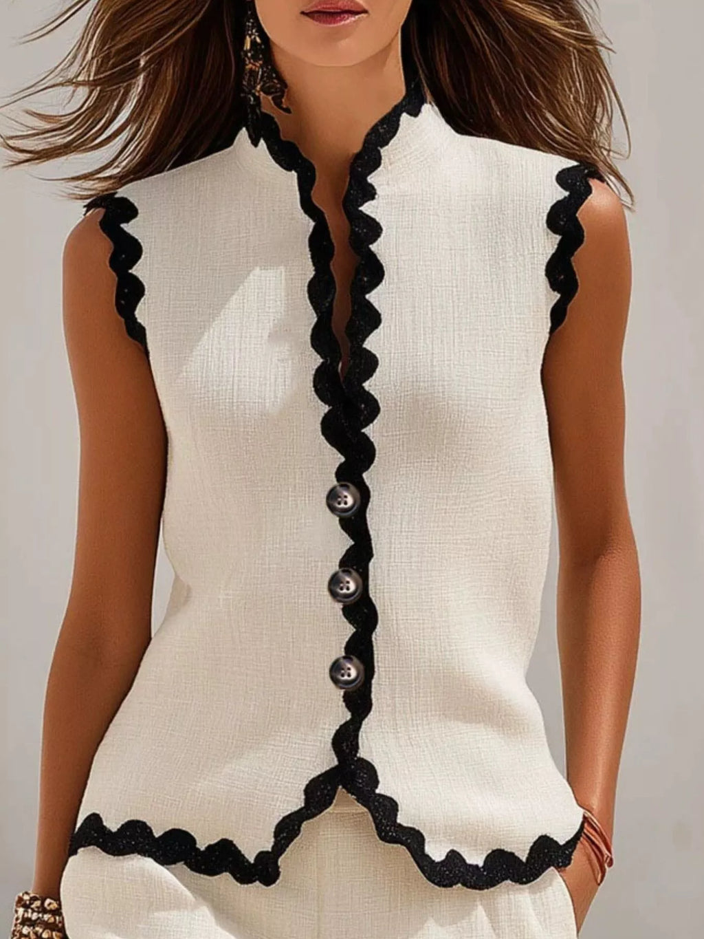 Full Size Scalloped Trim Sleeveless Vest and Shorts Two-Piece Set Plus Size - Lilixa.store