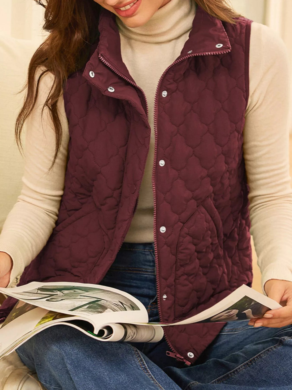 Quilted Snap Down Zip Up Vest Coat - Lilixa.store