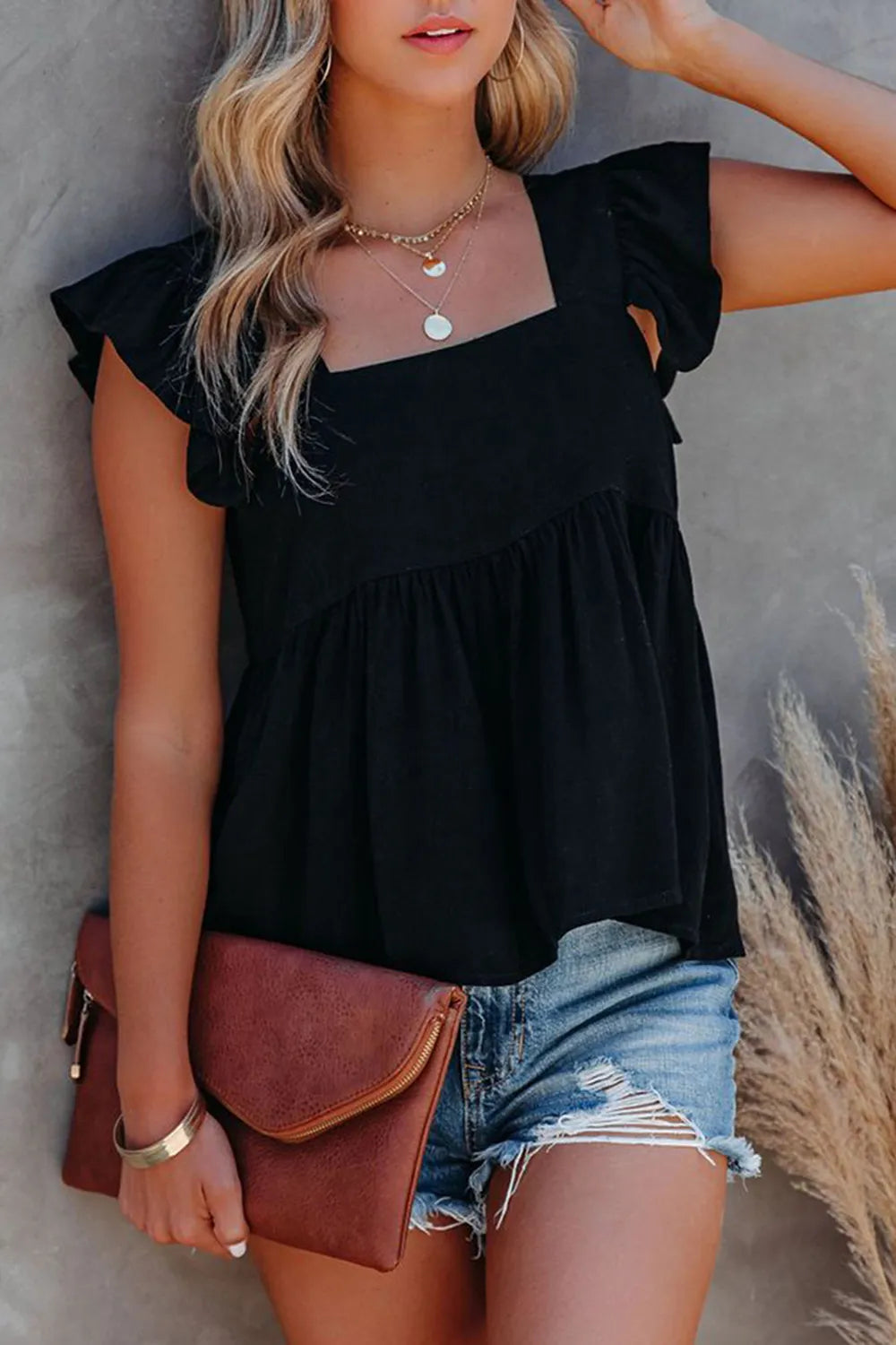 Full Size Ruffled Square Neck Cap Sleeve Blouse - Lilixa.store