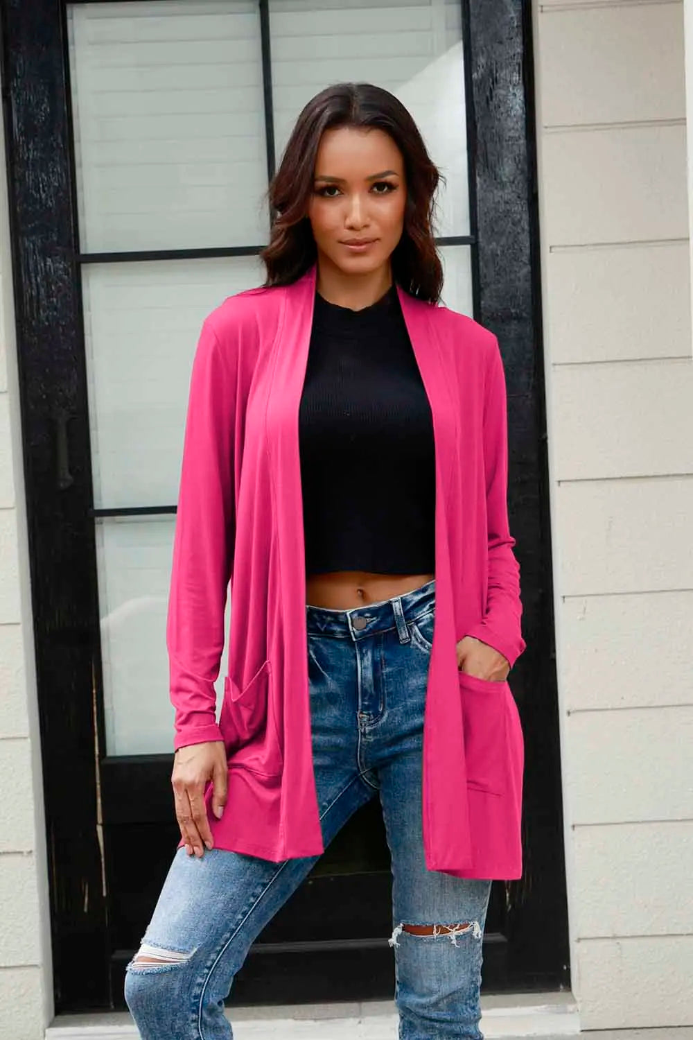 Basic Bae Full Size Open Front Long Sleeve Cardigan with Pockets - Lilixa.store